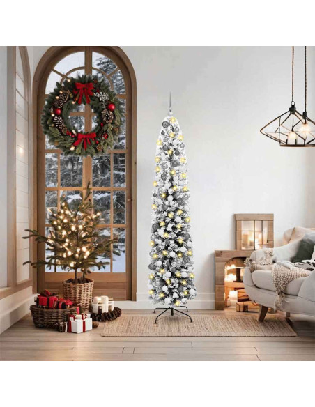 Albero di Natale 300 LED & Set di Palline & Neve Finta Verde 180 cm