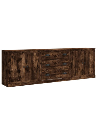 Credenze 3 pz Rovere Fumo in Legno Multistrato