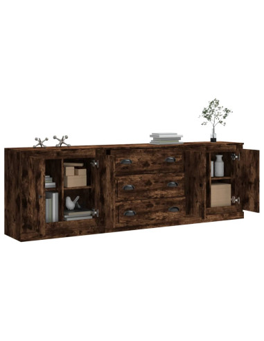 Credenze 3 pz Rovere Fumo in Legno Multistrato