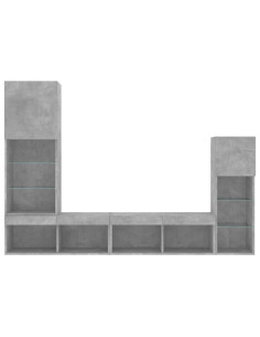 Mobili TV a Muro con LED 4pz Grigio Cemento Legno Multistrato
