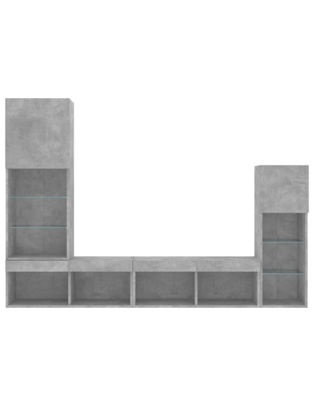 Mobili TV a Muro con LED 4pz Grigio Cemento Legno Multistrato