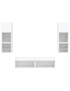 Mobili TV a Muro con LED 6pz Bianchi in Legno Multistrato