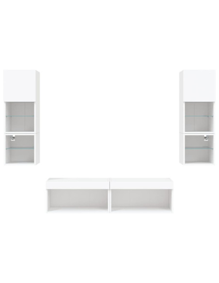 Mobili TV a Muro con LED 6pz Bianchi in Legno Multistrato