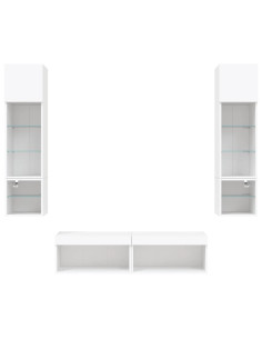 Mobili TV a Muro con LED 6pz Bianchi in Legno Multistrato