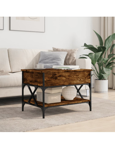 Tavolino Salotto Rovere Fumo 70x50x50 cm Multistrato e Metallo