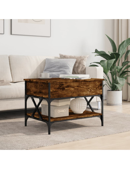 Tavolino Salotto Rovere Fumo 70x50x50 cm Multistrato e Metallo