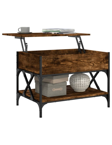 Tavolino Salotto Rovere Fumo 70x50x50 cm Multistrato e Metallo