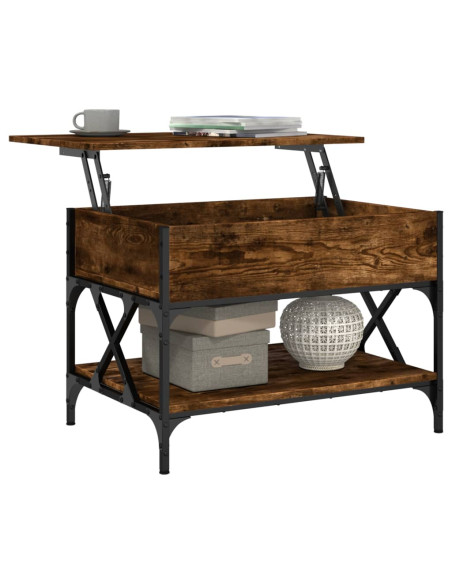 Tavolino Salotto Rovere Fumo 70x50x50 cm Multistrato e Metallo