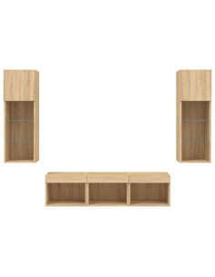 Mobili TV a Muro con LED 5pz Rovere Sonoma Legno Multistrato