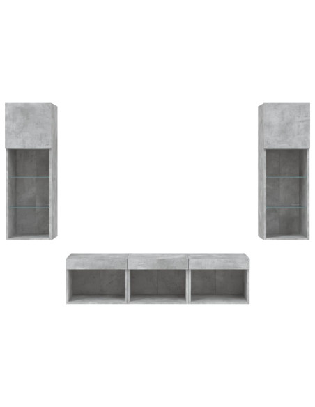Mobili TV a Muro con LED 5pz Grigio Cemento Legno Multistrato