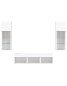 Mobili TV a Muro con LED 5pz Bianchi in Legno Multistrato