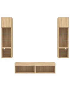 Mobili TV a Muro con LED 6pz Rovere Sonoma Legno Multistrato