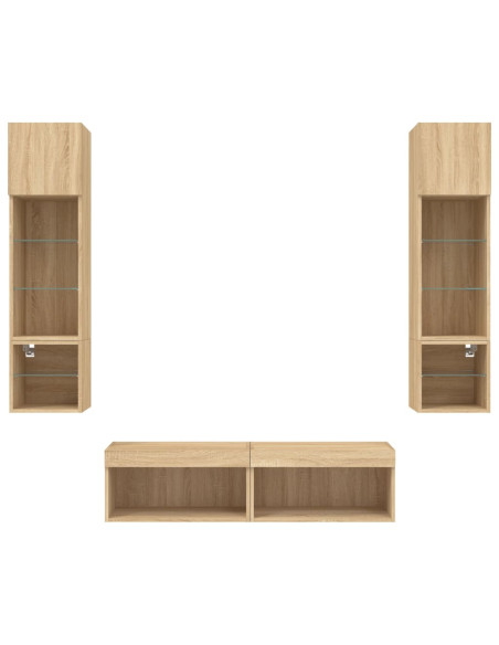 Mobili TV a Muro con LED 6pz Rovere Sonoma Legno Multistrato