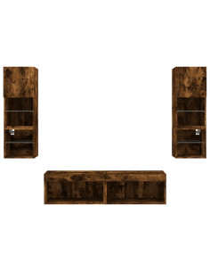 Mobili TV a Muro con LED 6pz Rovere Fumo in Legno Multistrato