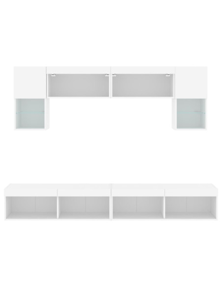 Mobili TV a Muro con LED 6pz Bianchi in Legno Multistrato