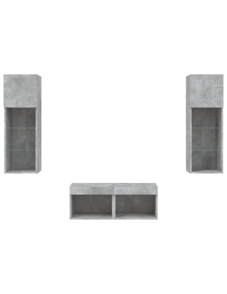 Mobili TV a Muro 4pz con Luci LED Grigio Cemento