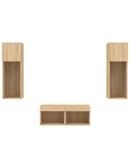 Mobili TV a Muro 4pz con Luci LED Rovere Sonoma