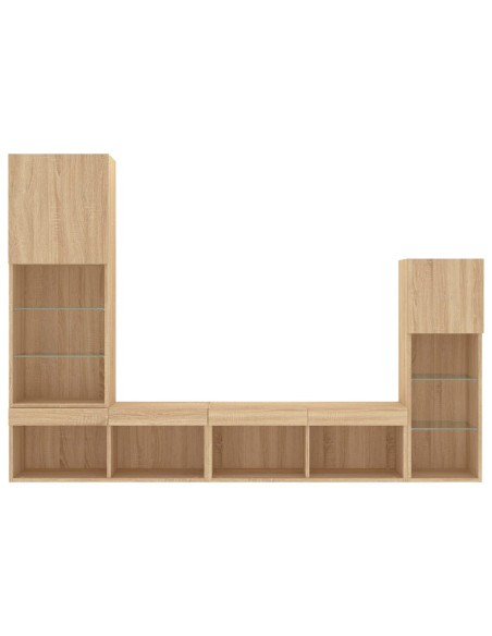 Mobili TV a Muro con LED 4pz Rovere Sonoma Legno Multistrato