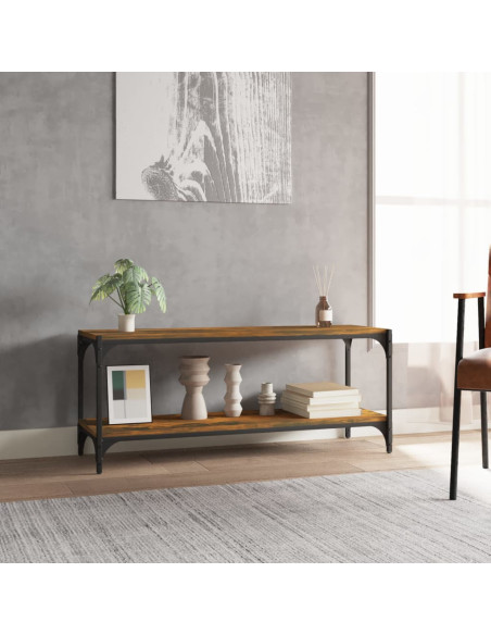 Mobile TV Rovere Fumo 100x33x41 cm Legno Multistrato e Acciaio