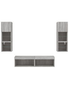 Mobili TV a Muro con LED 6pz Grigio Sonoma Legno Multistrato