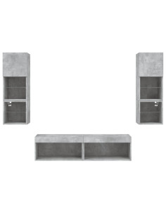Mobili TV a Muro con LED 6pz Grigio Cemento Legno Multistrato