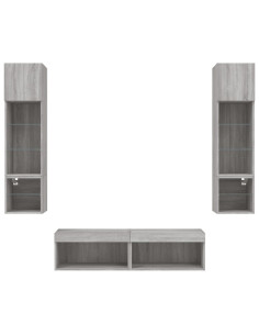 Mobili TV a Muro con LED 6pz Grigio Sonoma Legno Multistrato