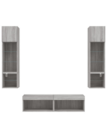 Mobili TV a Muro con LED 6pz Grigio Sonoma Legno Multistrato