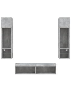 Mobili TV a Muro con LED 6pz Grigio Cemento Legno Multistrato