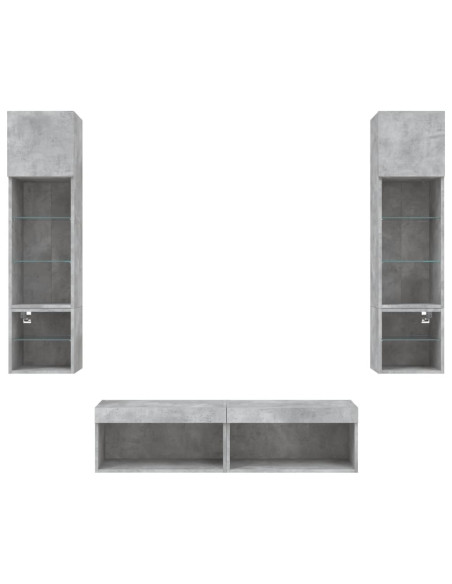 Mobili TV a Muro con LED 6pz Grigio Cemento Legno Multistrato
