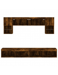Mobili TV a Muro con LED 6pz Rovere Fumo in Legno Multistrato