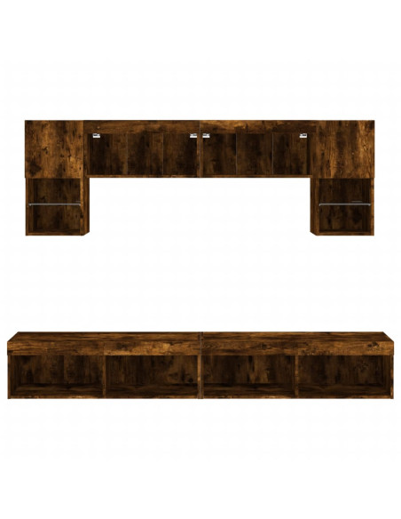 Mobili TV a Muro con LED 6pz Rovere Fumo in Legno Multistrato