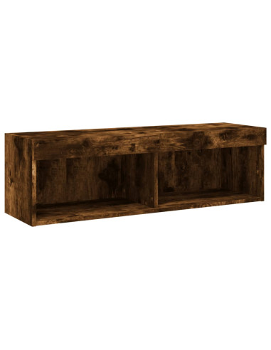 Mobili TV a Muro con LED 6pz Rovere Fumo in Legno Multistrato
