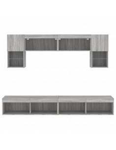 Mobili TV a Muro con LED 6pz Grigio Sonoma Legno Multistrato