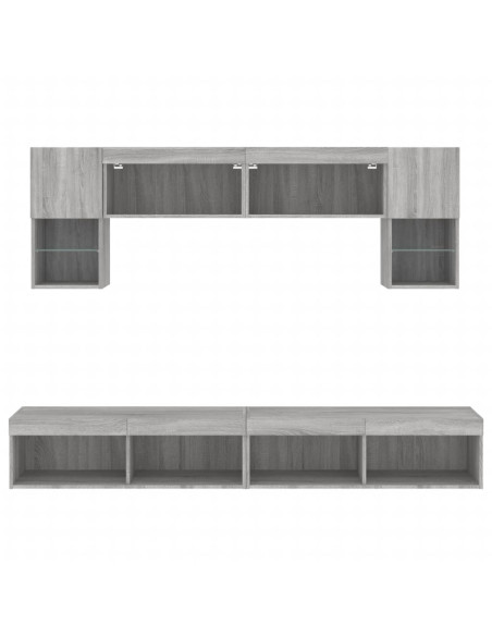 Mobili TV a Muro con LED 6pz Grigio Sonoma Legno Multistrato