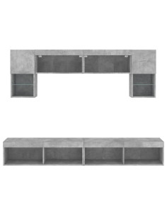 Mobili TV a Muro con LED 6pz Grigio Cemento Legno Multistrato
