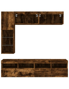 Set Mobili TV a Muro 7 pz con Luci LED Rovere Fumo