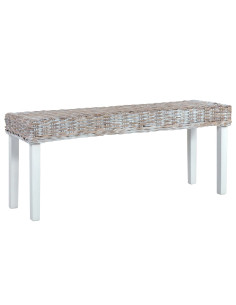 Panca 110 cm Bianca in Rattan Naturale Kubu e Massello di Mango