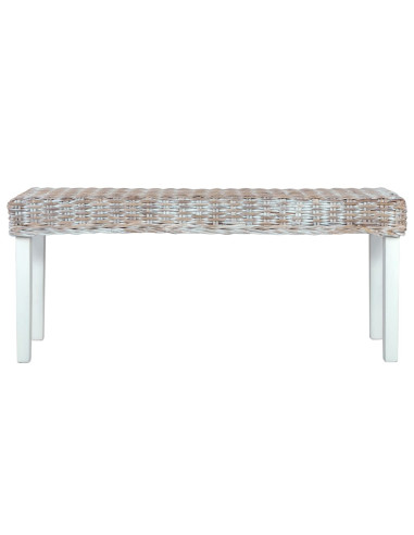 Panca 110 cm Bianca in Rattan Naturale Kubu e Massello di Mango