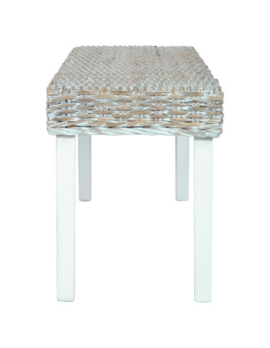 Panca 110 cm Bianca in Rattan Naturale Kubu e Massello di Mango