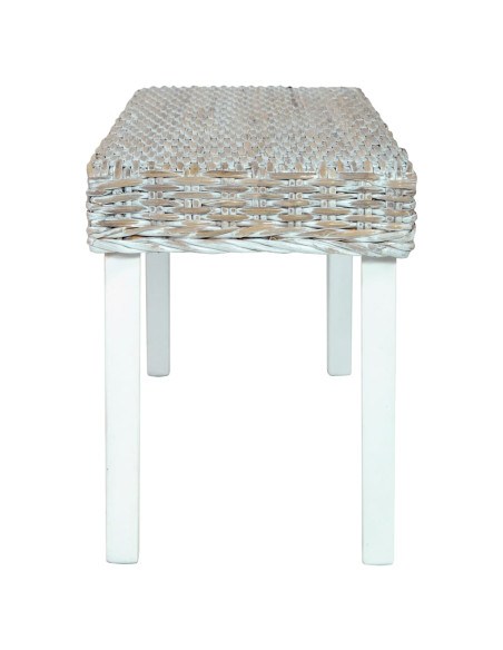 Panca 110 cm Bianca in Rattan Naturale Kubu e Massello di Mango