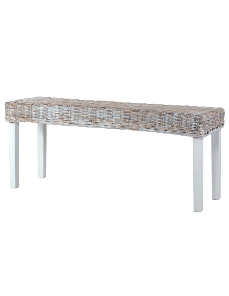 Panca 110 cm Bianca in Rattan Naturale Kubu e Massello di Mango