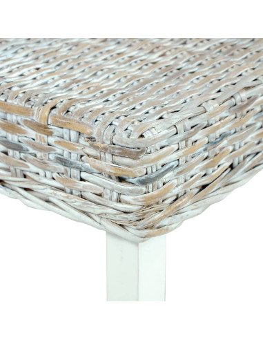 Panca 110 cm Bianca in Rattan Naturale Kubu e Massello di Mango