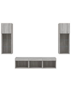 Mobili TV a Muro con LED 5pz Grigio Sonoma in Legno Multistrato
