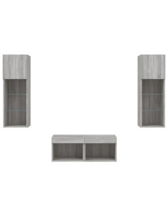 Mobili TV a Muro 4pz con Luci LED Grigio Sonoma