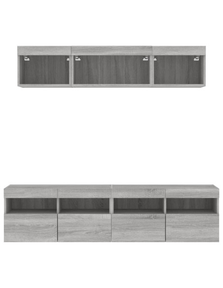 Mobili TV a Muro con LED 5pz Grigio Sonoma in Legno Multistrato