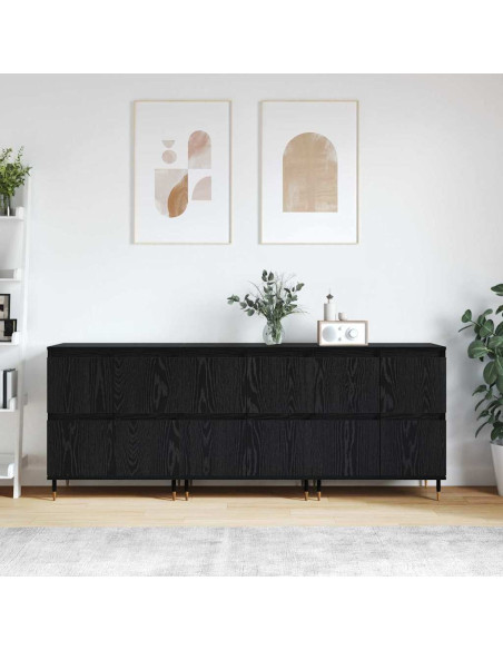 Sideboards 3 pcs Rovere nero 180 x 35 x 70 cm Legno multistrato