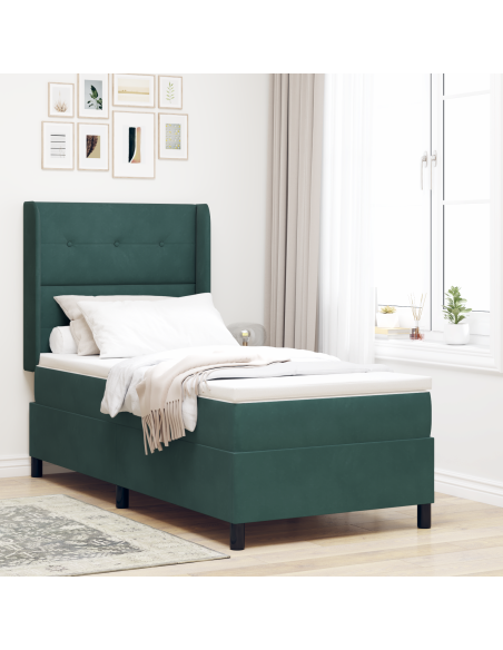 Letto con Reticolo e Materasso & LED Verde Scuro 90x200 cm Velluto