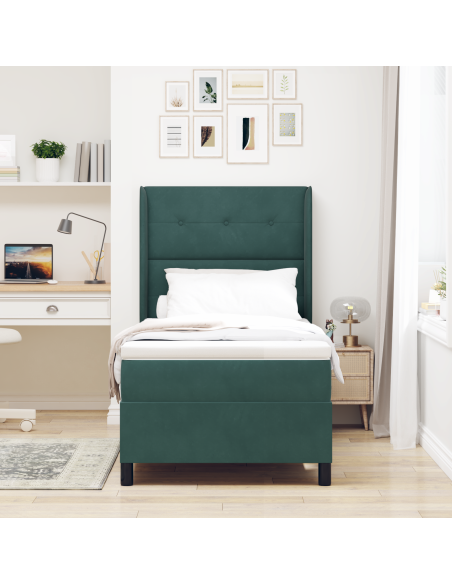 Letto con Reticolo e Materasso & LED Verde Scuro 90x200 cm Velluto