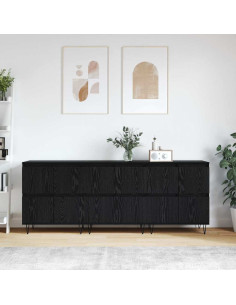 Sideboards 3 pcs Rovere nero 180 x 35 x 70 cm Legno multistrato 2