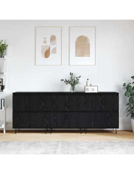 Sideboards 3 pcs Rovere nero 180 x 35 x 70 cm Legno multistrato